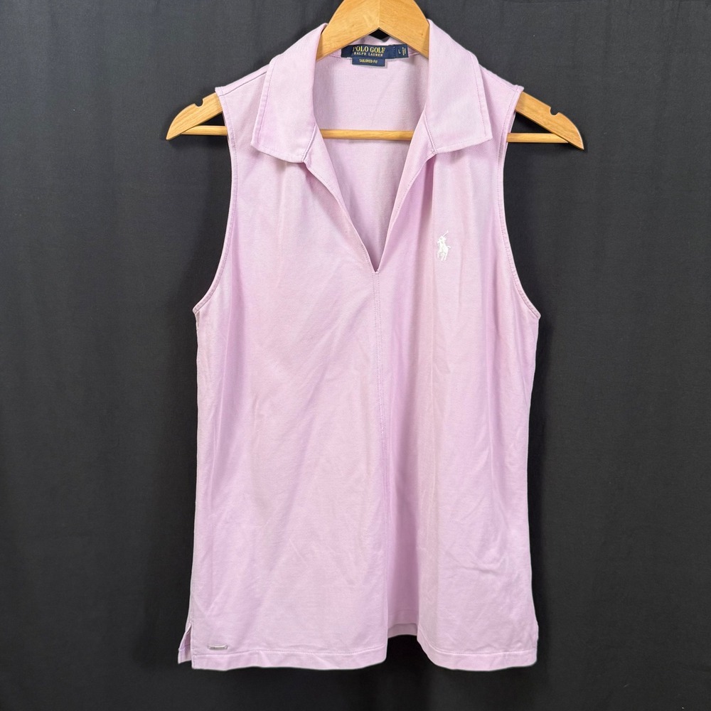 Polo Golf Ralph Lauren Womens L Sleeveless Pique Polo Shirt Tailored Fit Pink
